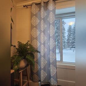 Blue and White Patterned Curtain Panels